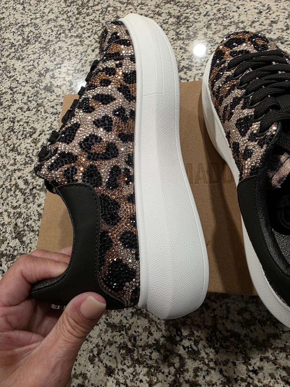 Leopard Print Crystal Embellished Women's Sneakers - Black & Brown - Picture 10 of 10